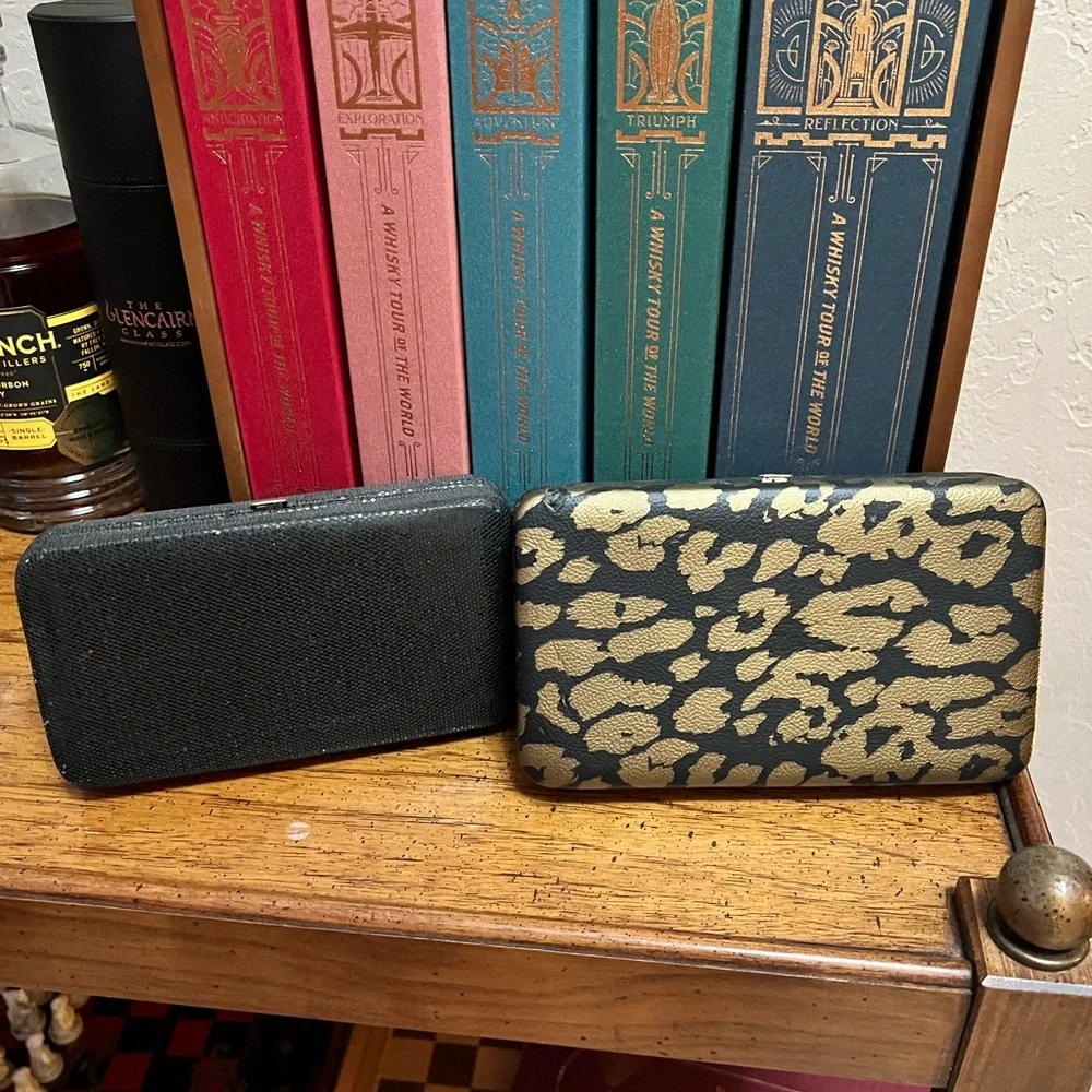 Leopard Print and Shiny Black Wallet/Clutch Set